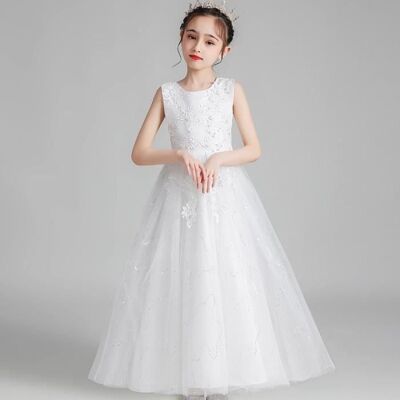 INSFITY Robe de Soirée de Mariage Fille Sans Manches en Tulle Robe Princesse Cérémonie Pour 4-14 Ans - Blanc Blanc - Publicité INSFITY Robe de Soirée de Mariage Fille Sans Manches en Tulle Robe Princesse Cérémonie Pour 4-14 Ans - Blanc Blanc - Publicité