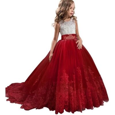 INSFITY Robes de Cérémonie Princesse Fille en Dentelle Sans Manches Robe Brodée Longue de Soirée Mariage 5-14 Ans - Rouge Rouge - Publicité INSFITY Robes de Cérémonie Princesse Fille en Dentelle Sans Manches Robe Brodée Longue de Soirée Mariage 5-14 Ans - Rouge Rouge - Publicité