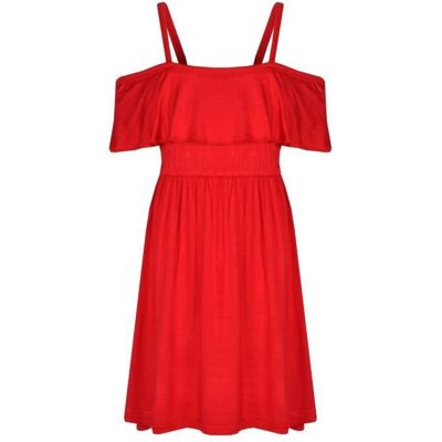 Enfants filles Plaine Épaule Dénudée robe 5-13 Ans Rouge - Publicité Enfants filles Plaine Épaule Dénudée robe 5-13 Ans Rouge - Publicité