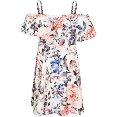 Robe enfant fille épaules dénudées imprimé floral - Marque - Modèle - Fête dété - Doux et extensible Rose - Publicité Robe enfant fille épaules dénudées imprimé floral - Marque - Modèle - Fête dété - Doux et extensible Rose - Publicité
