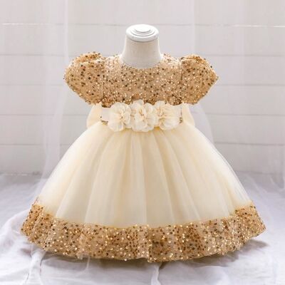 INSFITY Robe Princesse Bébé Fille Manches Courtes Paillettes pour Mariage Cérémonie - Or Jaune - Publicité INSFITY Robe Princesse Bébé Fille Manches Courtes Paillettes pour Mariage Cérémonie - Or Jaune - Publicité