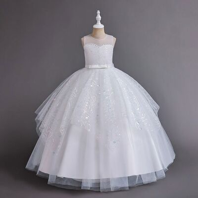INSFITY Robe Cérémonie Longue Fille en Tulle Robe de Princesse Soirée Mariage Sans Manches Pour Anniversaire Fête - Blanc Blanc - Publicité INSFITY Robe Cérémonie Longue Fille en Tulle Robe de Princesse Soirée Mariage Sans Manches Pour Anniversaire Fête - Blanc Blanc - Publicité