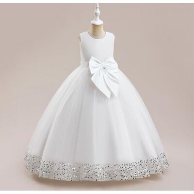 INSFITY Robe de Soirée de Mariage Enfant Fille Sans Manche avec Paillette Tulle Mi-Longue - Blanc Blanc - Publicité INSFITY Robe de Soirée de Mariage Enfant Fille Sans Manche avec Paillette Tulle Mi-Longue - Blanc Blanc - Publicité