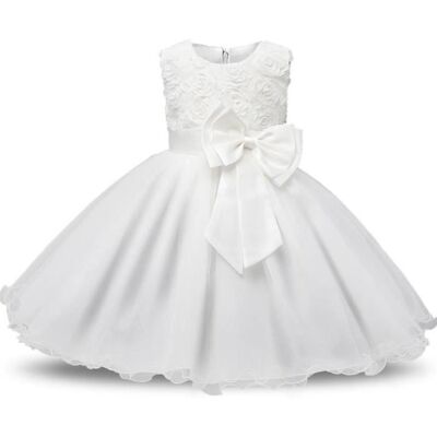 INSFITY Robe Cérémonie Princesse Bébé-Fille Sans Manches en Tulle Robe de Bal Avec Ceinture Noeud Papillon - Blanc Blanc - Publicité INSFITY Robe Cérémonie Princesse Bébé-Fille Sans Manches en Tulle Robe de Bal Avec Ceinture Noeud Papillon - Blanc Blanc - Publicité