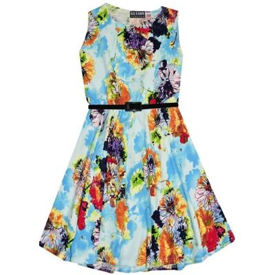 Enfants Filles Florale Imprimé Robe patineuse 7-13 Ans Bleu - Publicité Enfants Filles Florale Imprimé Robe patineuse 7-13 Ans Bleu - Publicité