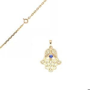 BIJOUTERIE PAPILLON BLEU Collier - Femme/Enfant - Chaîne et Pendentif - Main de Fatma - Plaqué Or Jaune 750/1000 - Oxyde de Zirconium - Bleu - 45 cm - Publicité BIJOUTERIE PAPILLON BLEU Collier - Femme/Enfant - Chaîne et Pendentif - Main de Fatma - Plaqué Or Jaune 750/1000 - Oxyde de Zirconium - Bleu - 45 cm - Publicité