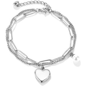 WASDK Bracelet double chaînes avec pendentif cœur et perle en acier inoxydable pour femme - Publicité WASDK Bracelet double chaînes avec pendentif cœur et perle en acier inoxydable pour femme - Publicité