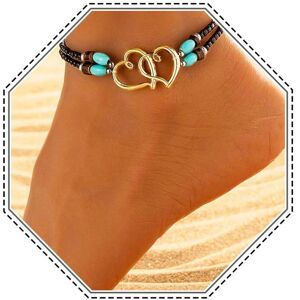 AUCUNELY Bracelets de cheville bohème en forme de cœur avec perles turquoises réglables pour femmes et filles (B) - Publicité AUCUNELY Bracelets de cheville bohème en forme de cœur avec perles turquoises réglables pour femmes et filles (B) - Publicité
