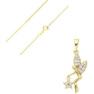 2014.JEWELYR.LUXE Collier - Enfant - Chaîne Vénitienne - Pendentif - Fée Clochette - Cristal - Blanc - Plaqué Or Jaune 750/1000 - 3 Microns - 45 cm - Publicité 2014.JEWELYR.LUXE Collier - Enfant - Chaîne Vénitienne - Pendentif - Fée Clochette - Cristal - Blanc - Plaqué Or Jaune 750/1000 - 3 Microns - 45 cm - Publicité