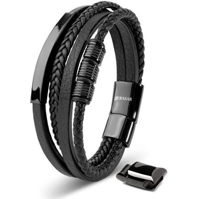 Bracelet en Cuir pour Homme SERASAR B042-23 Noir Bracelet élégant avec fermoir magnétique cadeau parfait pour père ou frère - Publicité Bracelet en Cuir pour Homme SERASAR B042-23 Noir Bracelet élégant avec fermoir magnétique cadeau parfait pour père ou frère - Publicité