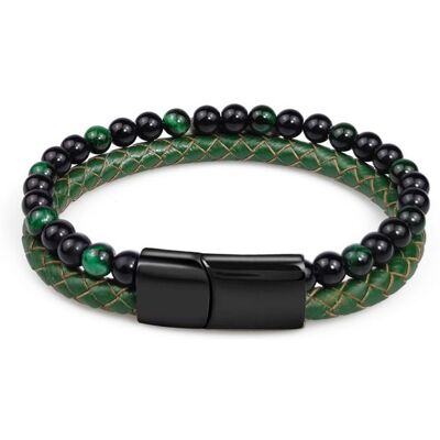 Bracelet Homme Cuir Bracelets en Perles de Pierre Verte Bracelet en Cuir Tressé Double Couche Bracelet Élégant Réglable - Publicité Bracelet Homme Cuir Bracelets en Perles de Pierre Verte Bracelet en Cuir Tressé Double Couche Bracelet Élégant Réglable - Publicité