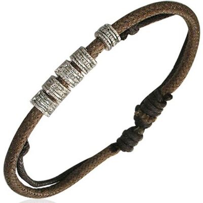 Bracelet homme - ZENSE - Cuir clair et anneaux couleur acier - Ajustable 16cm à 26cm - ZB0058-A - Publicité Bracelet homme - ZENSE - Cuir clair et anneaux couleur acier - Ajustable 16cm à 26cm - ZB0058-A - Publicité