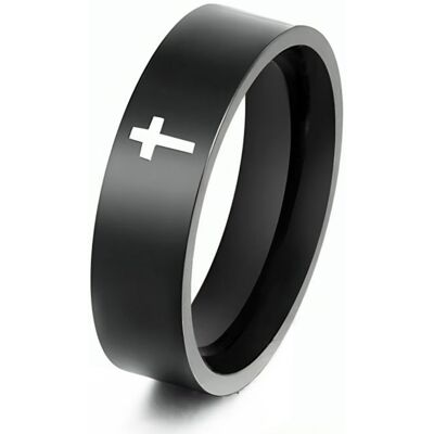 Bague ZENSE - ZR0179 - Homme - Noire en acier avec croix latine - Casual - Largeur 07 cm - Publicité Bague ZENSE - ZR0179 - Homme - Noire en acier avec croix latine - Casual - Largeur 07 cm - Publicité