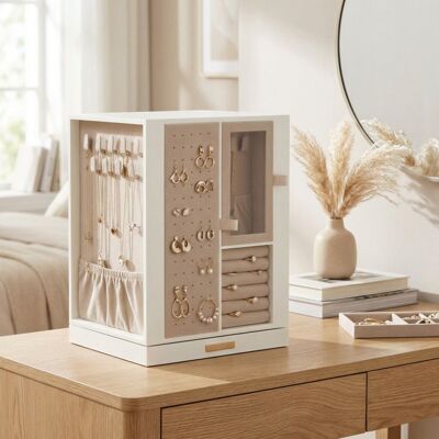 SONGMICS Boîte à Bijoux Rotative à 360° Coffret à Bijoux avec 4 Tiroirs Rangement pour Accessoires Colliers Bracelets Blanc Crème - Publicité SONGMICS Boîte à Bijoux Rotative à 360° Coffret à Bijoux avec 4 Tiroirs Rangement pour Accessoires Colliers Bracelets Blanc Crème - Publicité