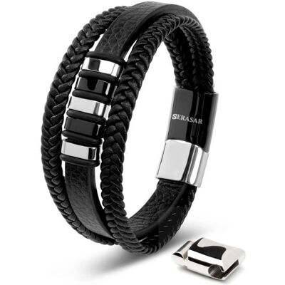 Bracelet en Cuir pour Homme SERASAR B016-23 Argent Bijoux de bracelet élégants cadeau danniversaire parfait pour mari ou ami - Publicité Bracelet en Cuir pour Homme SERASAR B016-23 Argent Bijoux de bracelet élégants cadeau danniversaire parfait pour mari ou ami - Publicité