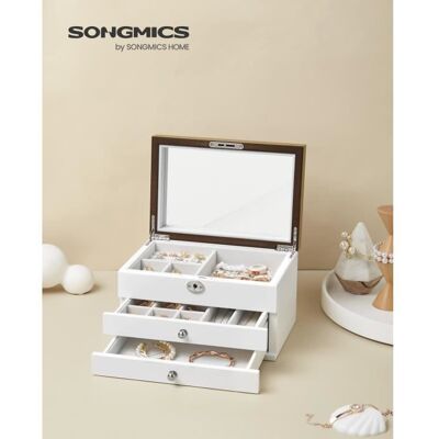 SONGMICS Boîte à Bijoux à 3 Niveaux en Bois dIngénierie Coffret à Bijoux Original avec Tiroirs pour Bagues Blanc JOW15WNV1 - Publicité SONGMICS Boîte à Bijoux à 3 Niveaux en Bois dIngénierie Coffret à Bijoux Original avec Tiroirs pour Bagues Blanc JOW15WNV1 - Publicité