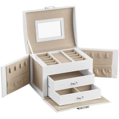 SONGMICS Boîte à Bijoux Coffret à Bijoux de Voyage avec 2 tiroirs cadeau noel175 x 135 x 12 cm Blanc JBC154W01 - Publicité SONGMICS Boîte à Bijoux Coffret à Bijoux de Voyage avec 2 tiroirs cadeau noel175 x 135 x 12 cm Blanc JBC154W01 - Publicité