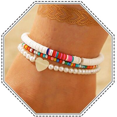 AUCUNELY Lot de 3 bracelets de cheville réglables en forme de cœur avec perles blanches pour femme et fille - Publicité AUCUNELY Lot de 3 bracelets de cheville réglables en forme de cœur avec perles blanches pour femme et fille - Publicité