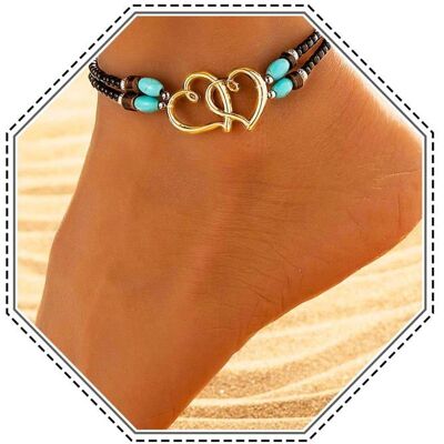 AUCUNELY Bracelets de cheville bohème en forme de cœur avec perles turquoises réglables pour femmes et filles (B) - Publicité AUCUNELY Bracelets de cheville bohème en forme de cœur avec perles turquoises réglables pour femmes et filles (B) - Publicité