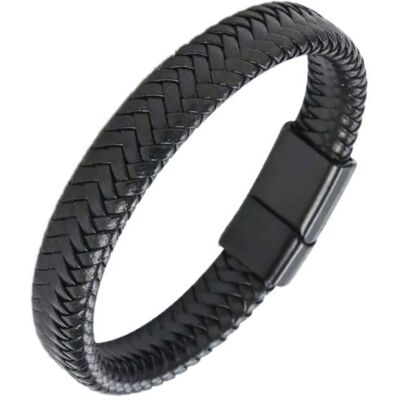 Bracelet ZENSE - ZB0393 - Homme - Cuir tressé noir et fermeture magnétique - Casual - 195 cm - Publicité Bracelet ZENSE - ZB0393 - Homme - Cuir tressé noir et fermeture magnétique - Casual - 195 cm - Publicité