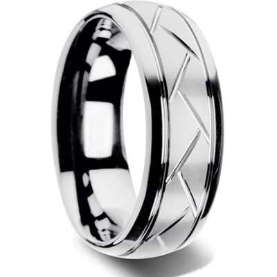 Zense - Bague homme argentée brillante avec rainures ZR0176 - Publicité Zense - Bague homme argentée brillante avec rainures ZR0176 - Publicité