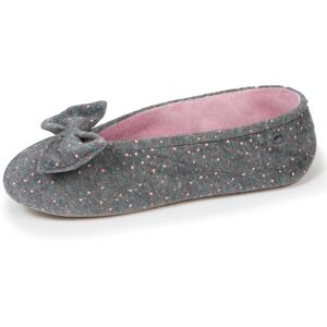 Isotoner Chaussons ultra confortables semelle en cuir détail grand nœud gris chiné clair femme Gris - Publicité Isotoner Chaussons ultra confortables semelle en cuir détail grand nœud gris chiné clair femme Gris - Publicité