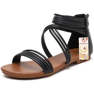 Sandale à brides décontractée pour femme - MOBIGARLAN - Noir - Plat - Cuir Noir - Publicité Sandale à brides décontractée pour femme - MOBIGARLAN - Noir - Plat - Cuir Noir - Publicité