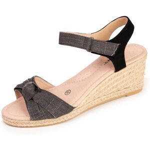 Isotoner Espadrilles à talon 6 cm et bout ouvert détail nœud noir femme Noir - Publicité Isotoner Espadrilles à talon 6 cm et bout ouvert détail nœud noir femme Noir - Publicité