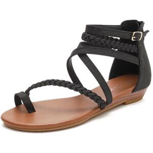 Sandale décontractée pour Femmes - MOBIGARLAN - Plage de Sable - Cuir - Noir/Marron - Talon Plat Marron - Publicité Sandale décontractée pour Femmes - MOBIGARLAN - Plage de Sable - Cuir - Noir/Marron - Talon Plat Marron - Publicité