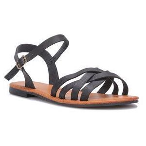 Sandales spartiates à brides en simili.Dotées dune boucle dorée sur la cheville. pour femme - Sandales nu-pieds - La Modeuse Noir - Publicité Sandales spartiates à brides en simili.Dotées dune boucle dorée sur la cheville. pour femme - Sandales nu-pieds - La Modeuse Noir - Publicité