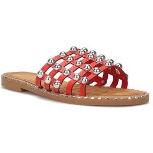 LA MODEUSE Mules à bride quadrillée en simili.Dotées de clous argentés sur la bride et autour de la semelle. pour femme - Tongs mules - La Rouge - Publicité LA MODEUSE Mules à bride quadrillée en simili.Dotées de clous argentés sur la bride et autour de la semelle. pour femme - Tongs mules - La Rouge - Publicité