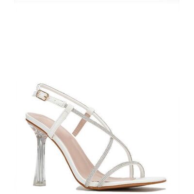 LA MODEUSE Sandales à fines brides à strass croisées.Présence dune attache ajustable à la cheville. pour femme - Sandales nu-pieds - La Blanc - Publicité LA MODEUSE Sandales à fines brides à strass croisées.Présence dune attache ajustable à la cheville. pour femme - Sandales nu-pieds - La Blanc - Publicité
