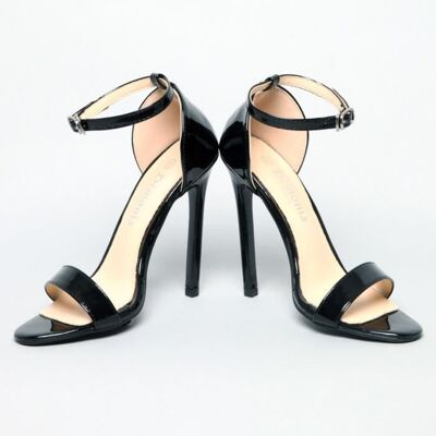 Escarpins Ouverts Vinyle Noir - Femme - Talon Aiguille 12cm - Bride à 5 crans dattaches Noir - Publicité Escarpins Ouverts Vinyle Noir - Femme - Talon Aiguille 12cm - Bride à 5 crans dattaches Noir - Publicité