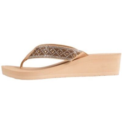 Tongs Femme talon paillettes Isotoner Ref 59978 Beige Beige - Publicité Tongs Femme talon paillettes Isotoner Ref 59978 Beige Beige - Publicité