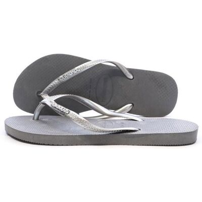 Tongs Gris Femme Havaianas Slim Logo Infradito Gris - Publicité Tongs Gris Femme Havaianas Slim Logo Infradito Gris - Publicité