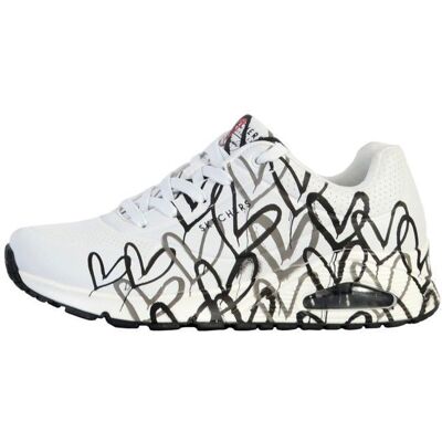 Basket à Lacets Skechers Uno-Spread The Love - Blanc Noir Gris Blanc - Publicité Basket à Lacets Skechers Uno-Spread The Love - Blanc Noir Gris Blanc - Publicité