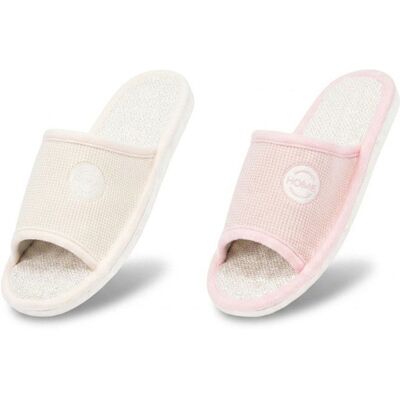 OZABI-Pantoufle Mule Femme Pack 2 Paires Tissu Gaufre Bout Ouvert MD10060 X2A - Publicité OZABI-Pantoufle Mule Femme Pack 2 Paires Tissu Gaufre Bout Ouvert MD10060 X2A - Publicité