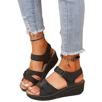 Sandales Compensées Femme - Noir - Sandale de Plage en Cuir PU Chaussures Confort été Taille 35-42 Noir - Publicité Sandales Compensées Femme - Noir - Sandale de Plage en Cuir PU Chaussures Confort été Taille 35-42 Noir - Publicité