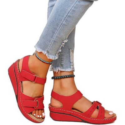 Sandales Compensées Femme Casual - Rouge - Sandale de Plage en Cuir PU Chaussures Confort été Taille 35-42 Rouge - Publicité Sandales Compensées Femme Casual - Rouge - Sandale de Plage en Cuir PU Chaussures Confort été Taille 35-42 Rouge - Publicité