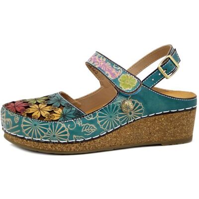Chaussures pour Femme - Sabot - LAURA VITA - Cuir Bleu clair - Talon compensé Bleu - Publicité Chaussures pour Femme - Sabot - LAURA VITA - Cuir Bleu clair - Talon compensé Bleu - Publicité