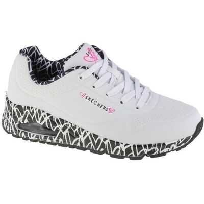 Sneakers - SKECHERS - Uno-Loving Love 155506-WBK - Femme - Blanc - Lacets - Synthétique - Plat Blanc - Publicité Sneakers - SKECHERS - Uno-Loving Love 155506-WBK - Femme - Blanc - Lacets - Synthétique - Plat Blanc - Publicité