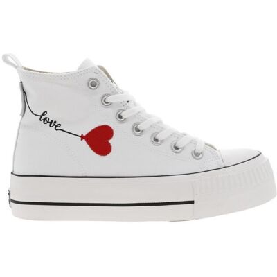 Baskets montantes - BK - Femme - Lacets plats - Blanc Blanc - Publicité Baskets montantes - BK - Femme - Lacets plats - Blanc Blanc - Publicité