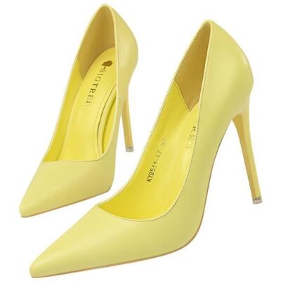 MOBIGARLAN Escarpins Femme - Marque - Modèle - Talon Aiguille 10.5cm - Bout Fermé - Couleur Jaune Jaune - Publicité MOBIGARLAN Escarpins Femme - Marque - Modèle - Talon Aiguille 10.5cm - Bout Fermé - Couleur Jaune Jaune - Publicité