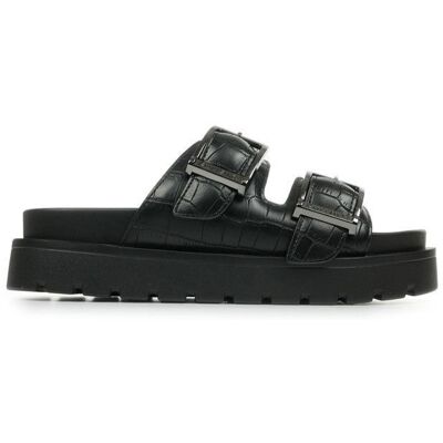 Mules femme Buffalo Raya Ari - Vegan Denim Noir - Publicité Mules femme Buffalo Raya Ari - Vegan Denim Noir - Publicité