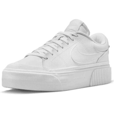 Chaussures Femme Nike Court Legacy Lift DM7590-101 - Blanc - Lacets - Talon Plat Blanc - Publicité Chaussures Femme Nike Court Legacy Lift DM7590-101 - Blanc - Lacets - Talon Plat Blanc - Publicité