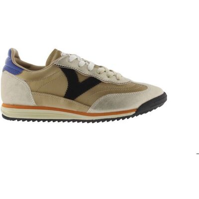 Baskets en nylon métallisé et cuir fendu femme Victoria Saturno Beige - Publicité Baskets en nylon métallisé et cuir fendu femme Victoria Saturno Beige - Publicité