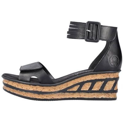 Sandales Femme - RIEKER 68194 - Talon compensé - Cuir noir Noir - Publicité Sandales Femme - RIEKER 68194 - Talon compensé - Cuir noir Noir - Publicité