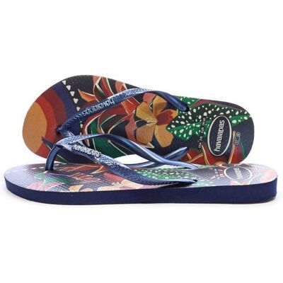 Tongs Marine Femme Havaianas Slim Tropical Bleu - Publicité Tongs Marine Femme Havaianas Slim Tropical Bleu - Publicité