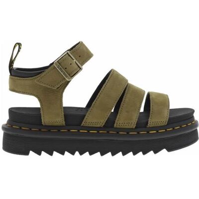 Nu-pieds - Dr. Martens - Modèle BLAIRE - Cuir nubuck - Talon plateau 4 cm - Couleur kaki Vert - Publicité Nu-pieds - Dr. Martens - Modèle BLAIRE - Cuir nubuck - Talon plateau 4 cm - Couleur kaki Vert - Publicité