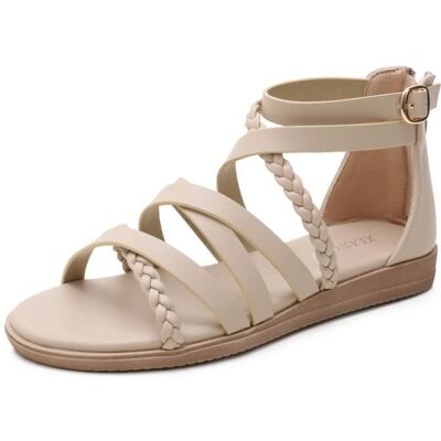 Sandales Femme Plates Boheme Ete - INSFITY - Beige Abricot - Talon Plat 2cm - Fermeture Zip Beige - Publicité Sandales Femme Plates Boheme Ete - INSFITY - Beige Abricot - Talon Plat 2cm - Fermeture Zip Beige - Publicité